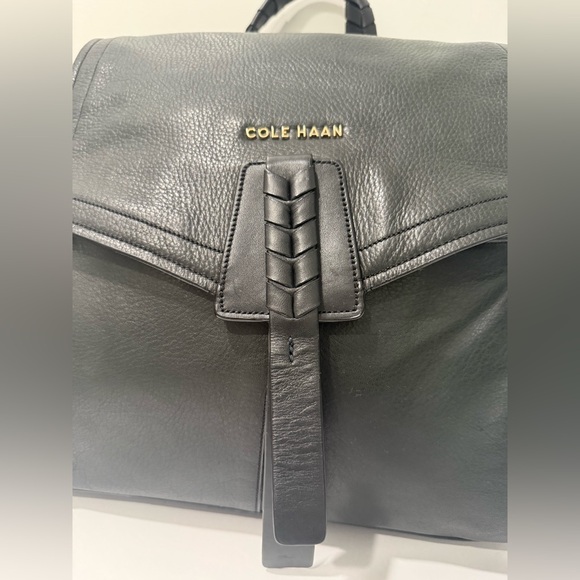 Cole Haan Felicity Palo Black Leather Backpack w/Blue Fabric Interior Woven Zip - Picture 3 of 11